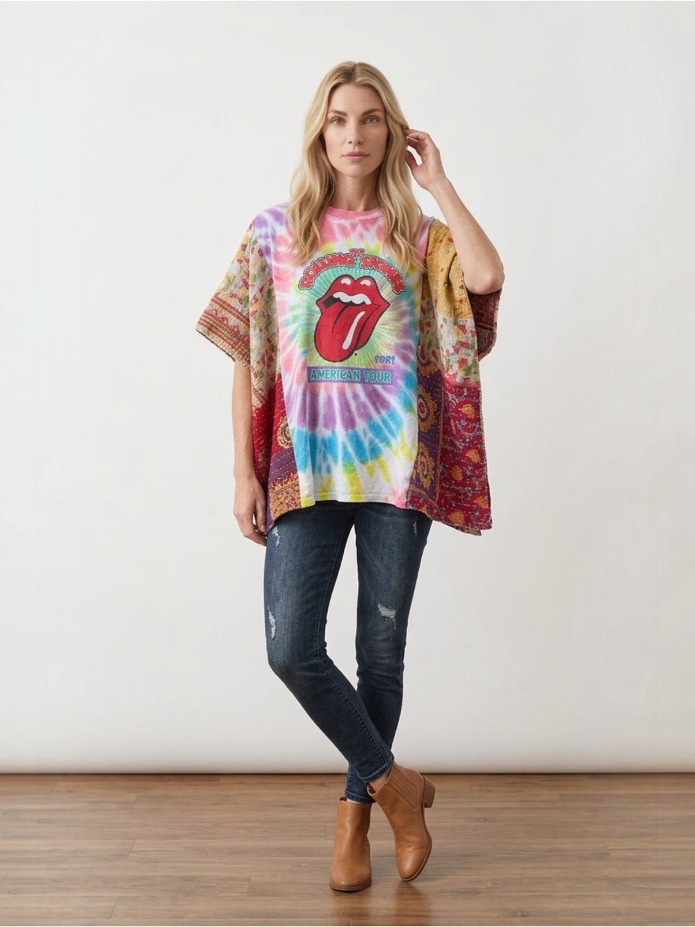 Handcrafted Upcycled Rolling Stones Kantha Tunic NWT One Size